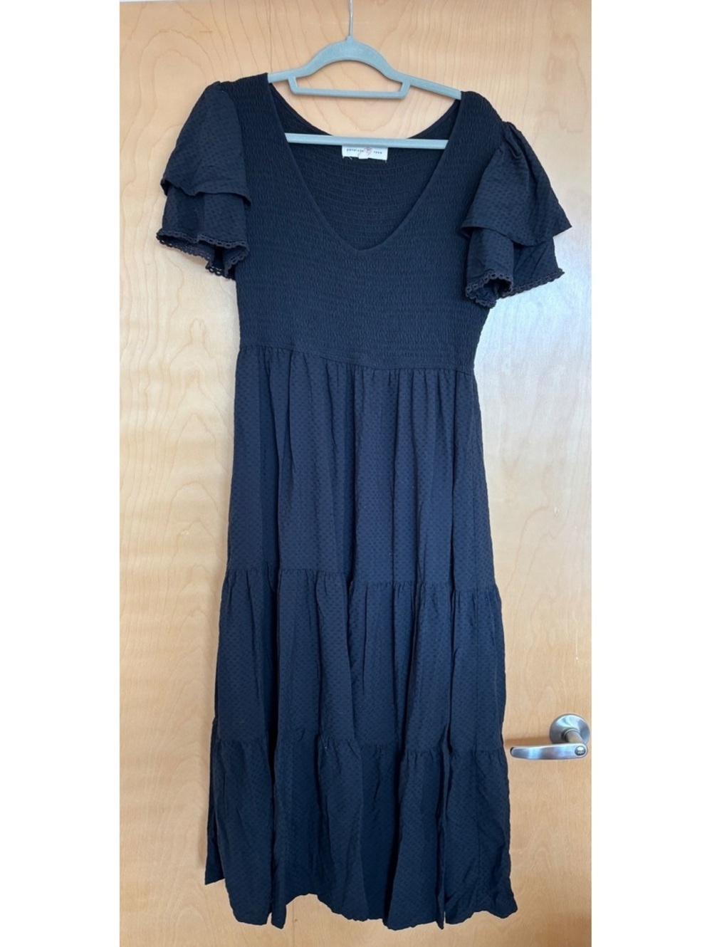Black Smocked Tiered Dress | Size L